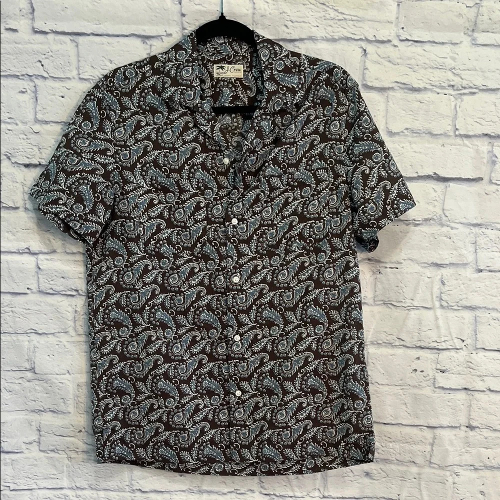 I Crew Paisley Print Camp Shirt Short Sleeves Size Medium Casual Button Down
